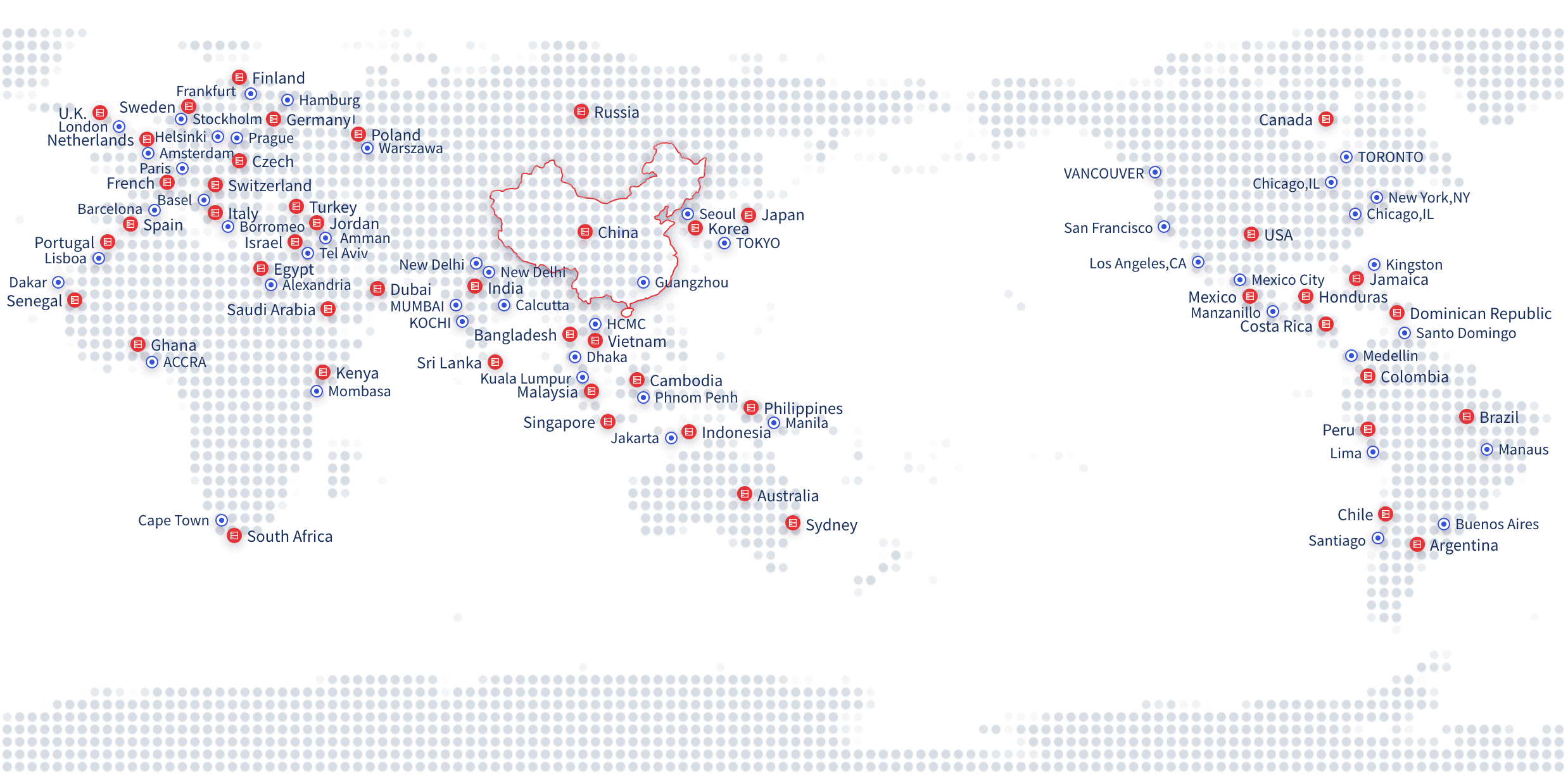 World map showing Hoolinks global presence